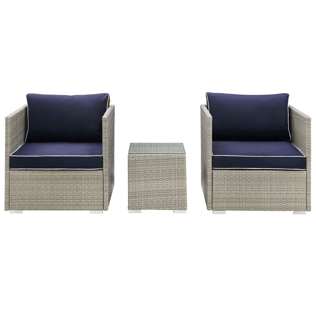 Repose 3 Piece Outdoor Patio Sectional Set in Light Gray Navy