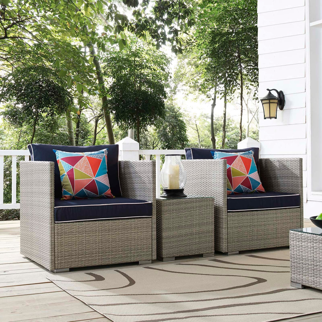 Repose 3 Piece Outdoor Patio Sectional Set in Light Gray Navy