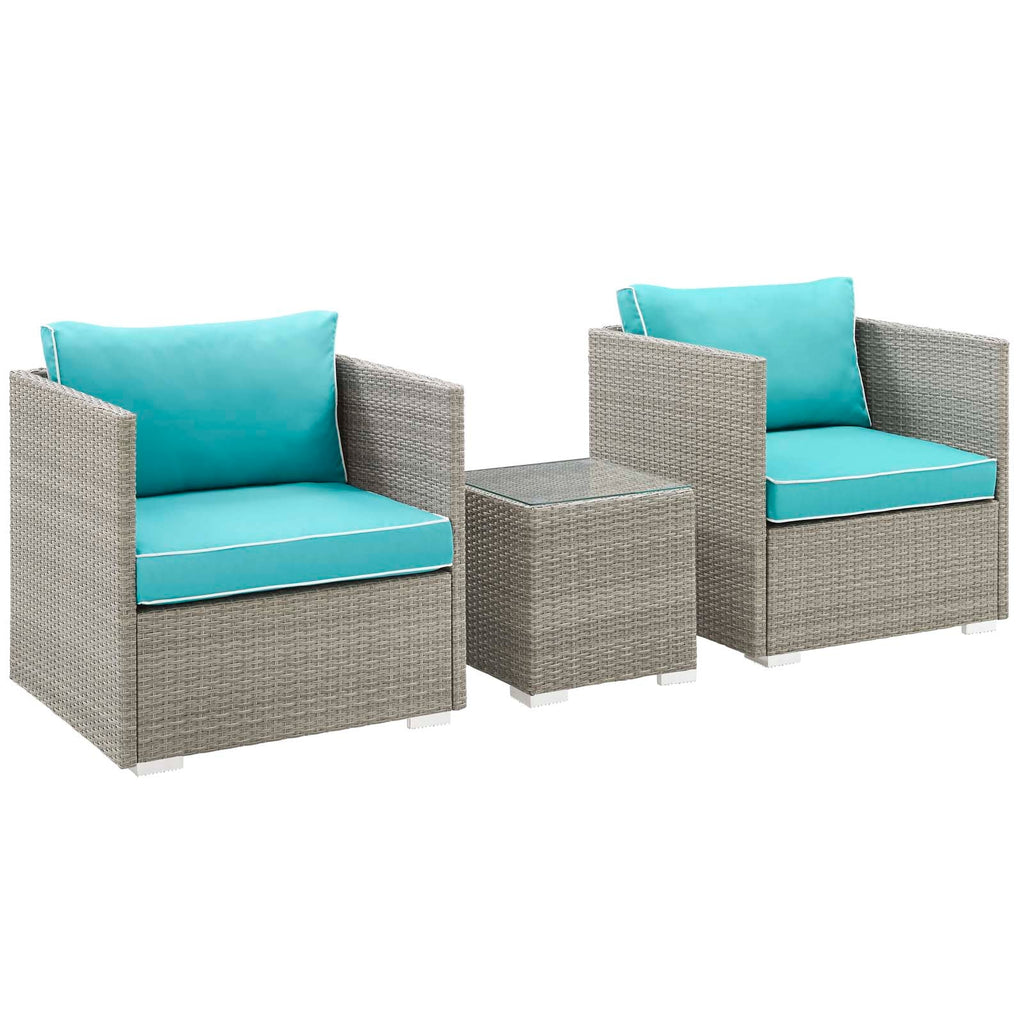 Repose 3 Piece Outdoor Patio Sectional Set in Light Gray Turquoise