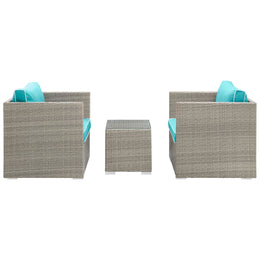 Repose 3 Piece Outdoor Patio Sectional Set in Light Gray Turquoise
