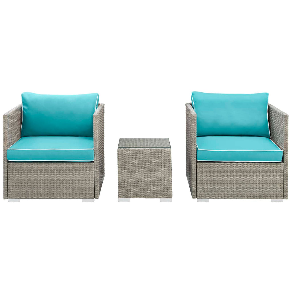 Repose 3 Piece Outdoor Patio Sectional Set in Light Gray Turquoise