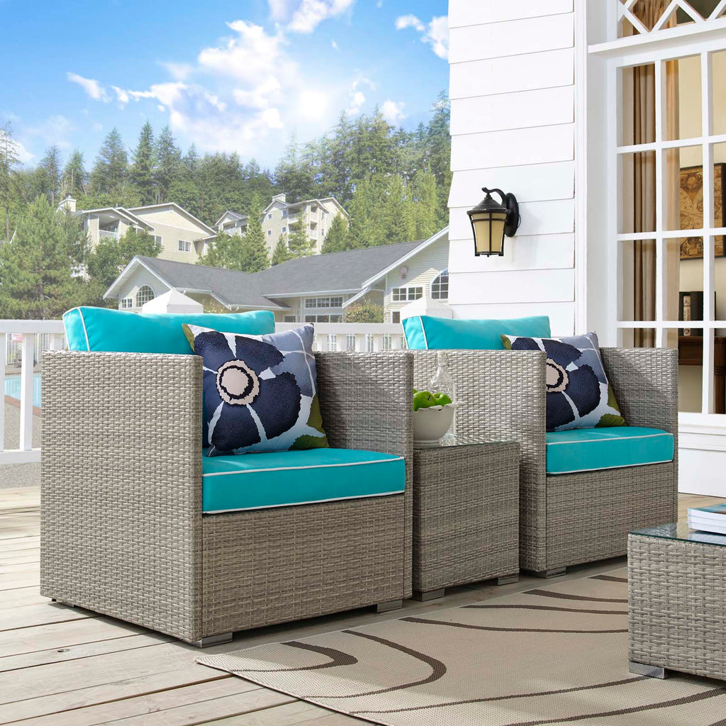 Repose 3 Piece Outdoor Patio Sectional Set in Light Gray Turquoise