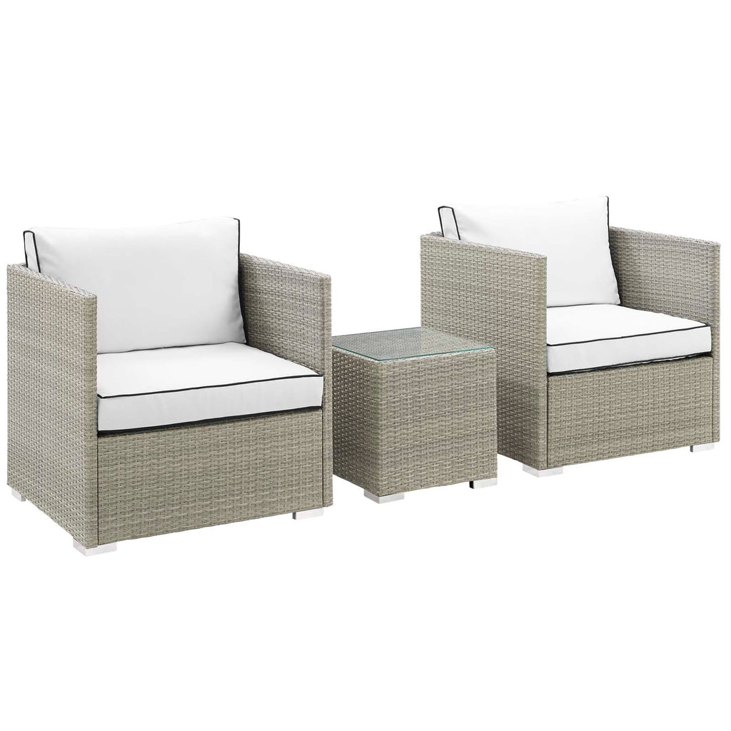 Repose 3 Piece Outdoor Patio Sectional Set in Light Gray White