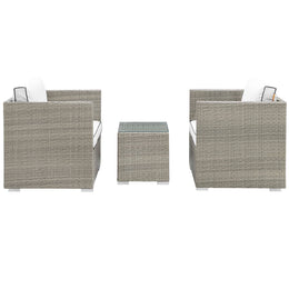 Repose 3 Piece Outdoor Patio Sectional Set in Light Gray White
