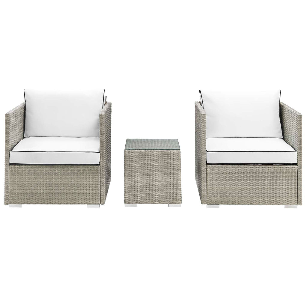 Repose 3 Piece Outdoor Patio Sectional Set in Light Gray White