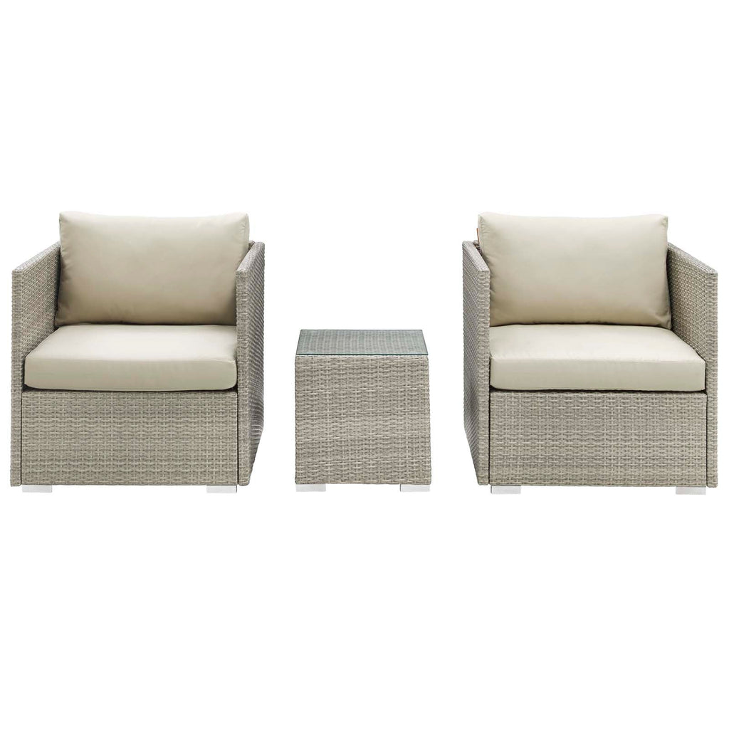 Repose 3 Piece Outdoor Patio Sunbrella Sectional Set in Light Gray Beige