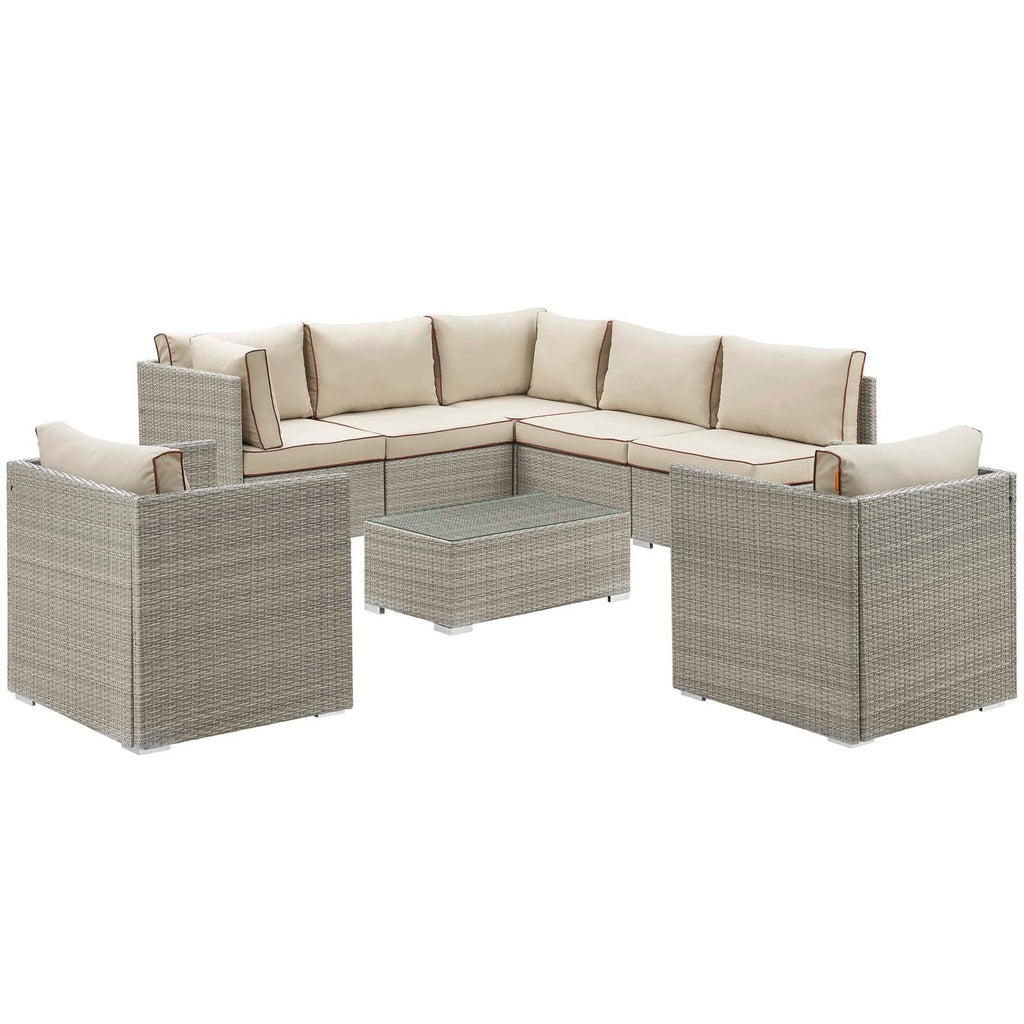 Repose 8 Piece Outdoor Patio Sectional Set in Light Gray Beige-2