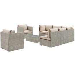 Repose 8 Piece Outdoor Patio Sectional Set in Light Gray Beige-2
