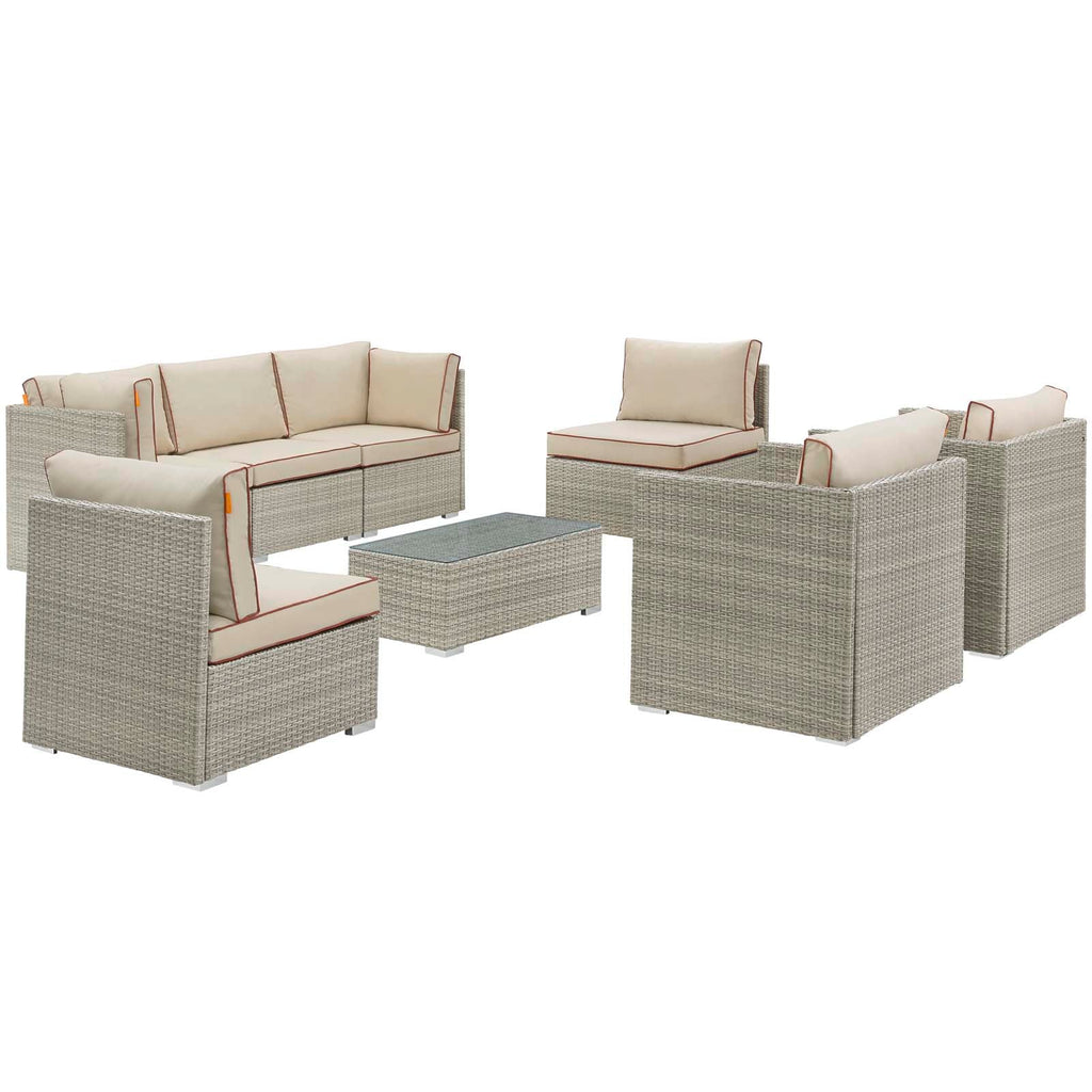 Repose 8 Piece Outdoor Patio Sectional Set in Light Gray Beige-2