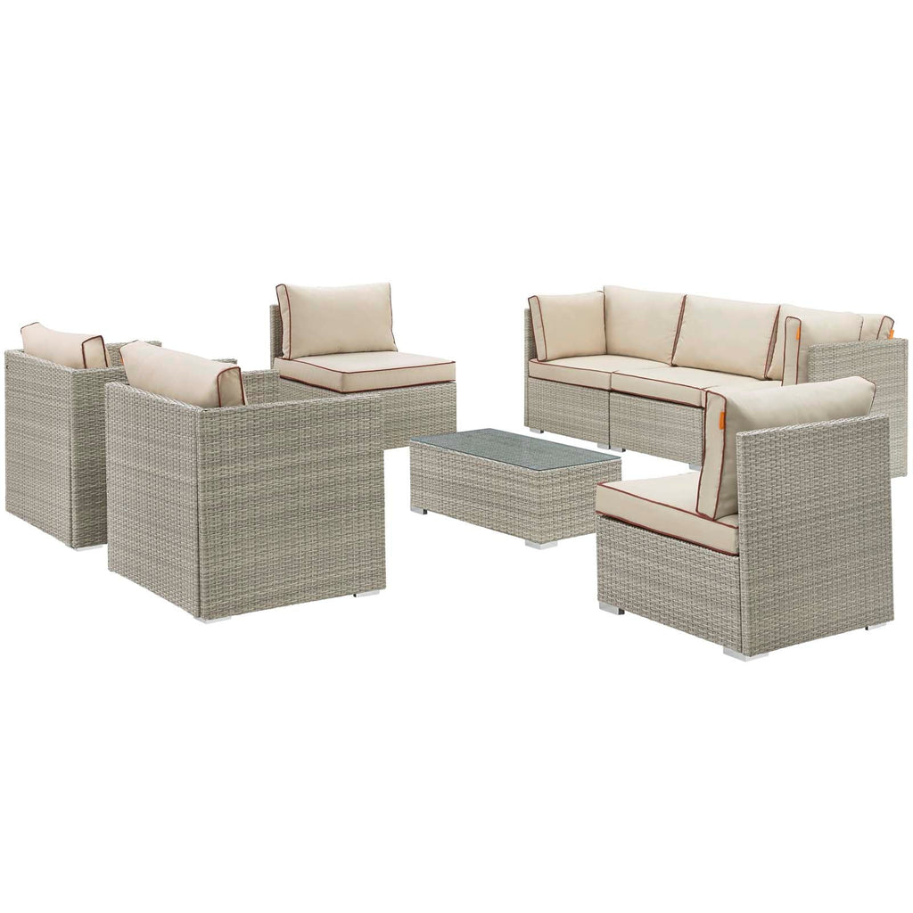 Repose 8 Piece Outdoor Patio Sectional Set in Light Gray Beige-2