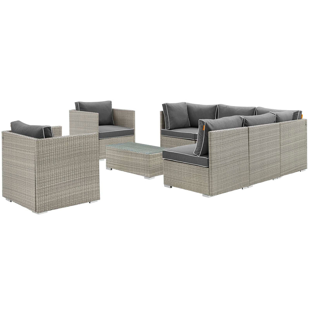 Repose 8 Piece Outdoor Patio Sectional Set in Light Gray Charcoal-2