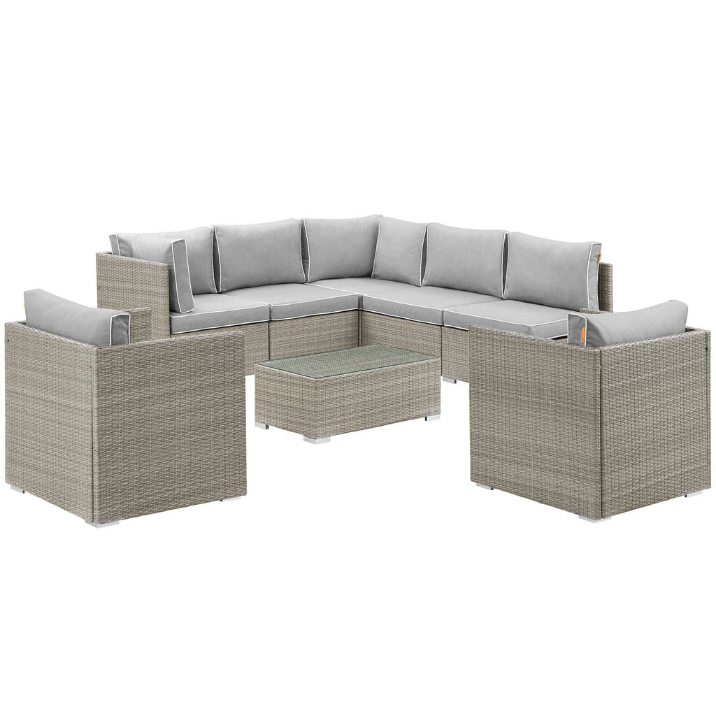 Repose 8 Piece Outdoor Patio Sectional Set in Light Gray Gray-2