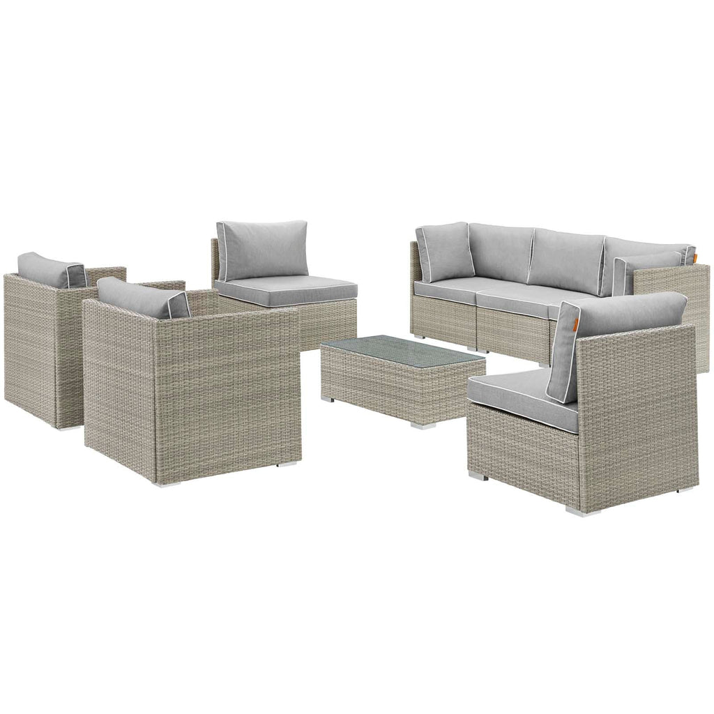 Repose 8 Piece Outdoor Patio Sectional Set in Light Gray Gray-2