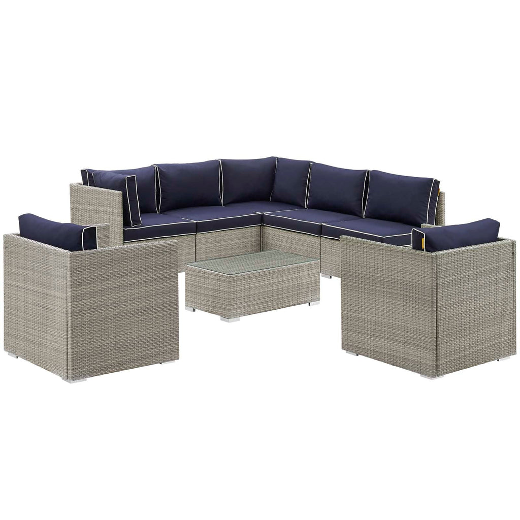 Repose 8 Piece Outdoor Patio Sectional Set in Light Gray Navy-2