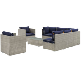 Repose 8 Piece Outdoor Patio Sectional Set in Light Gray Navy-2