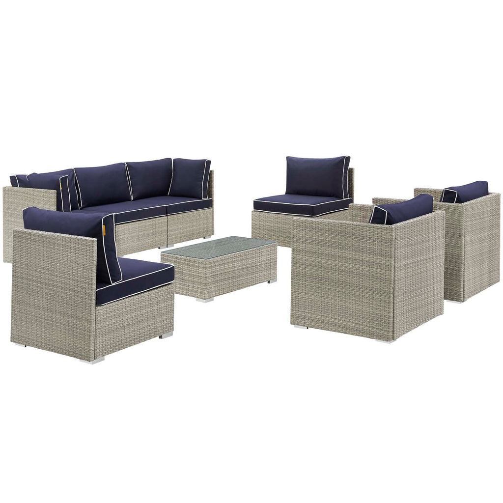 Repose 8 Piece Outdoor Patio Sectional Set in Light Gray Navy-2