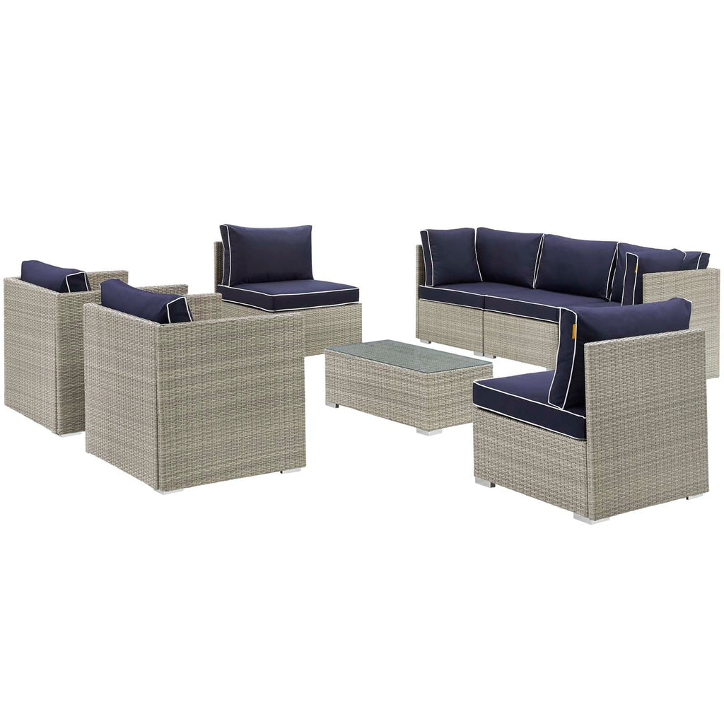 Repose 8 Piece Outdoor Patio Sectional Set in Light Gray Navy-2