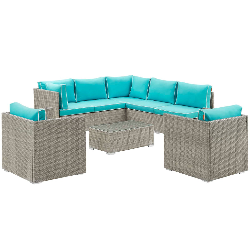 Repose 8 Piece Outdoor Patio Sectional Set in Light Gray Turquoise-2