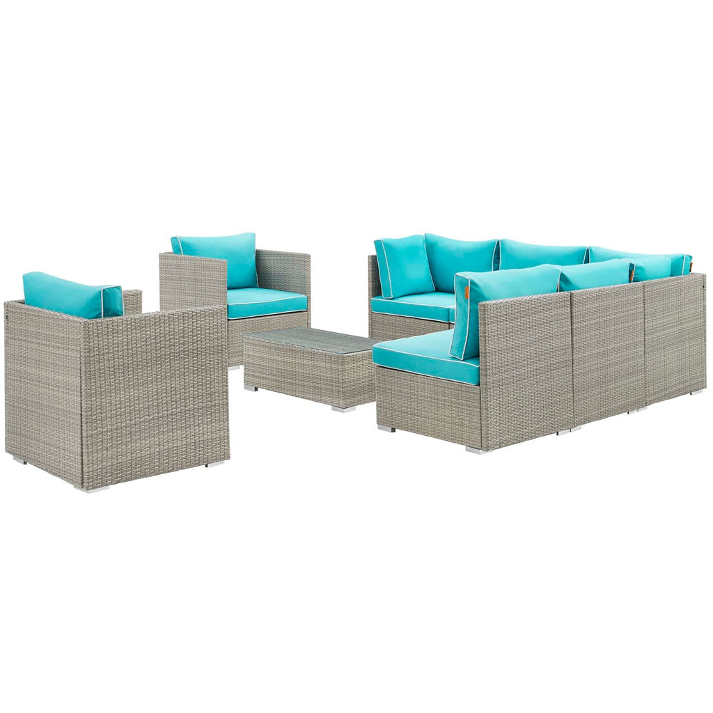 Repose 8 Piece Outdoor Patio Sectional Set in Light Gray Turquoise-2