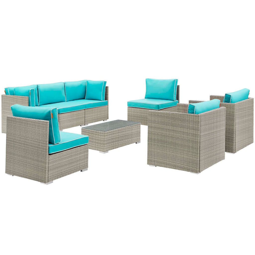 Repose 8 Piece Outdoor Patio Sectional Set in Light Gray Turquoise-2