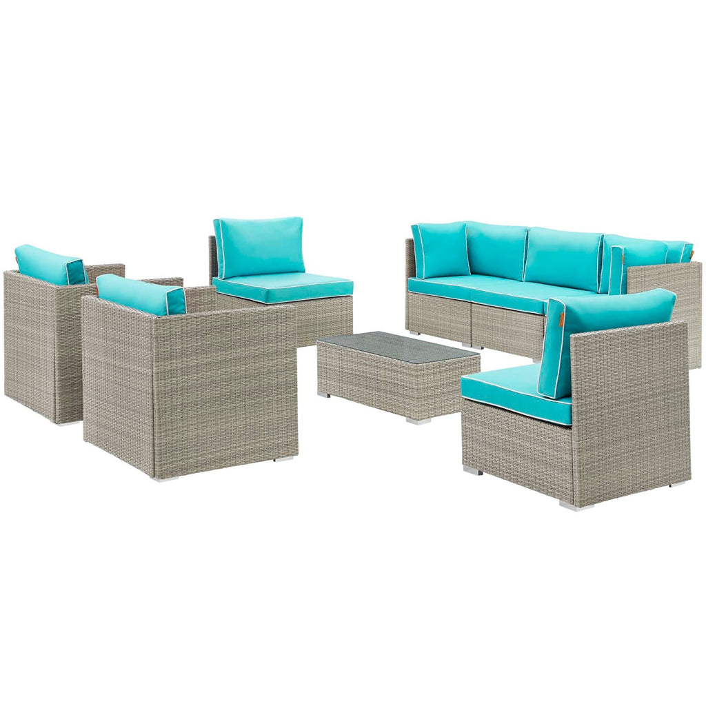 Repose 8 Piece Outdoor Patio Sectional Set in Light Gray Turquoise-2