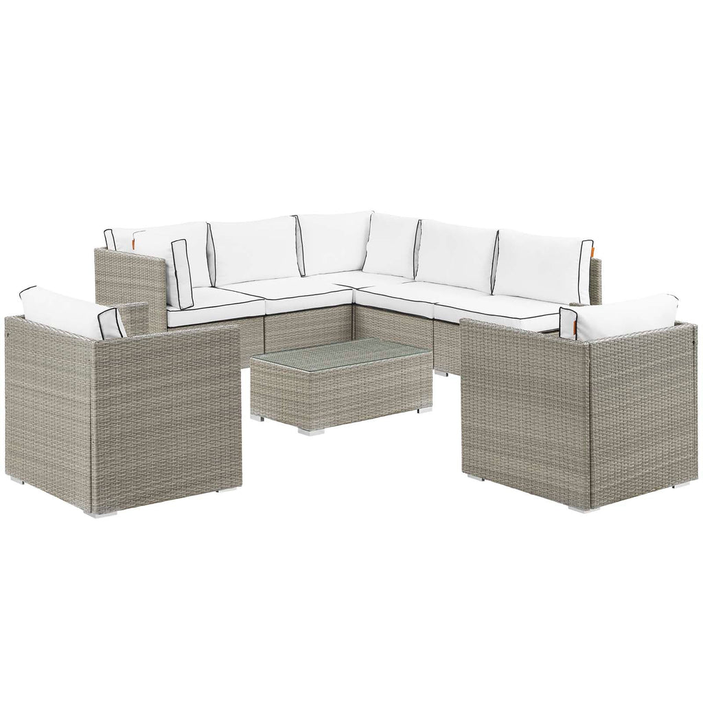 Repose 8 Piece Outdoor Patio Sectional Set in Light Gray White-2
