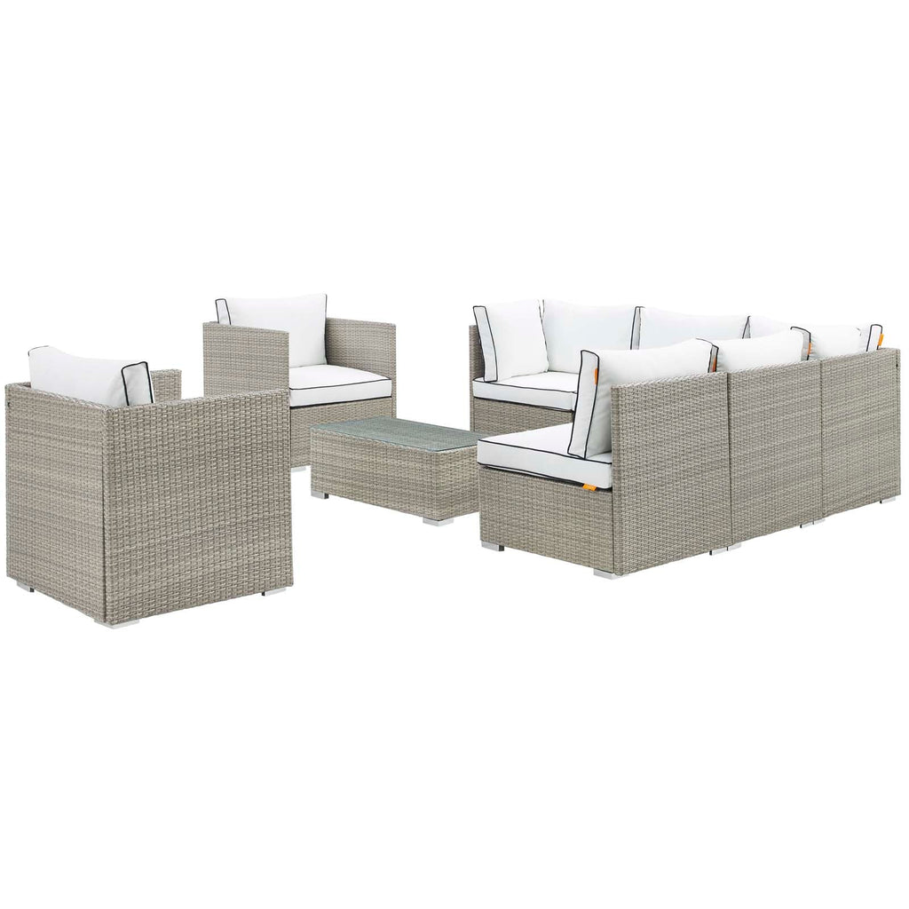 Repose 8 Piece Outdoor Patio Sectional Set in Light Gray White-2