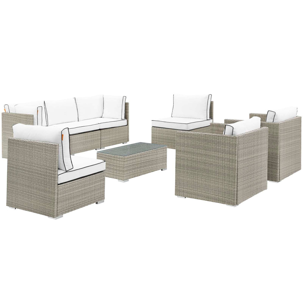 Repose 8 Piece Outdoor Patio Sectional Set in Light Gray White-2