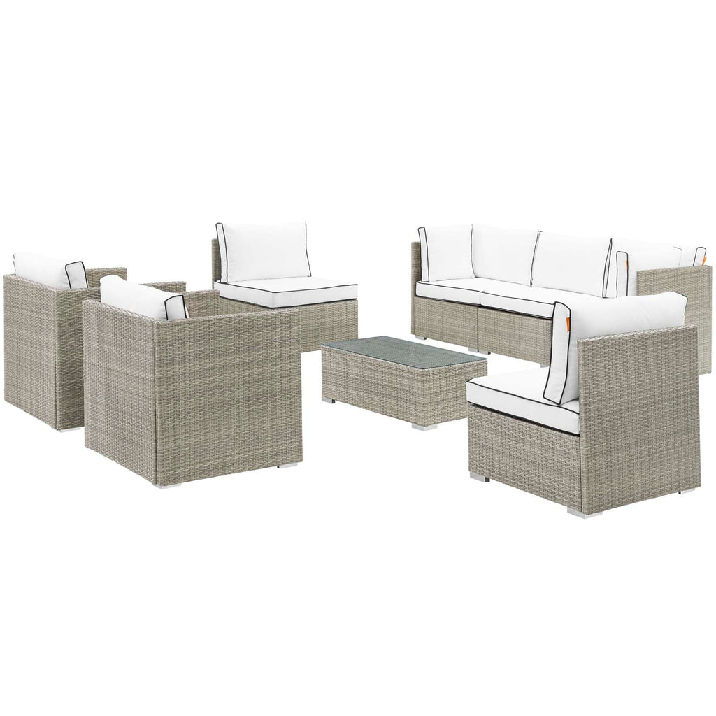 Repose 8 Piece Outdoor Patio Sectional Set in Light Gray White-2