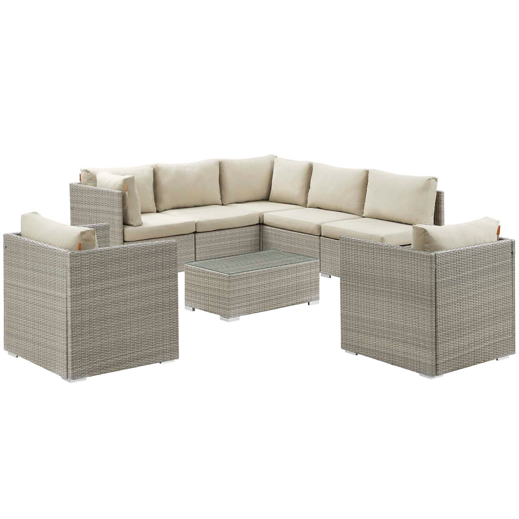 Repose 8 Piece Outdoor Patio Sunbrella Sectional Set in Light Gray Beige-2