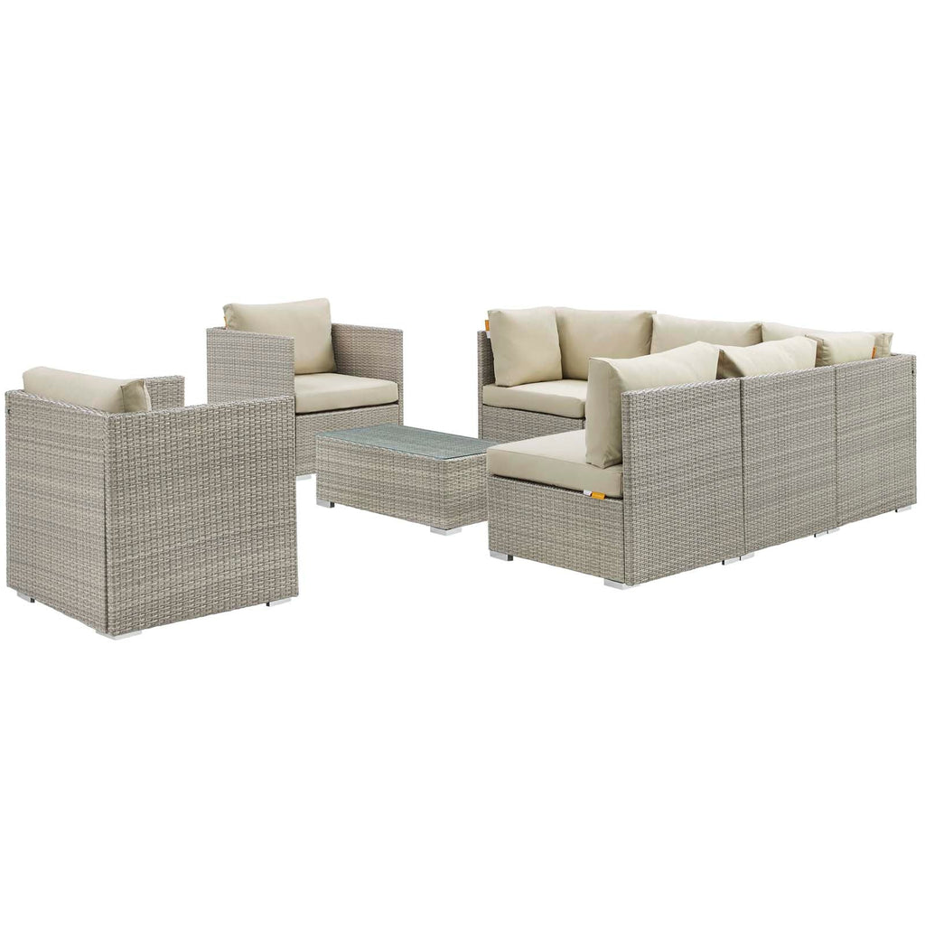 Repose 8 Piece Outdoor Patio Sunbrella Sectional Set in Light Gray Beige-2