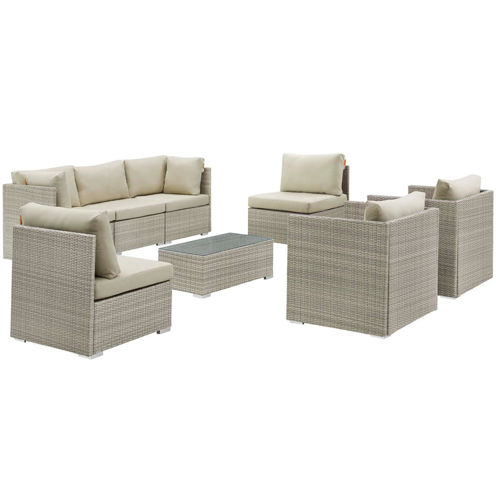 Repose 8 Piece Outdoor Patio Sunbrella Sectional Set in Light Gray Beige-2