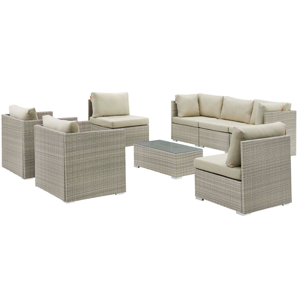 Repose 8 Piece Outdoor Patio Sunbrella Sectional Set in Light Gray Beige-2