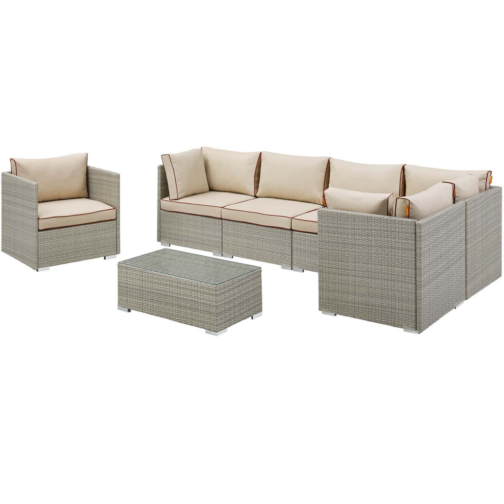 Repose 7 Piece Outdoor Patio Sectional Set in Light Gray Beige-1