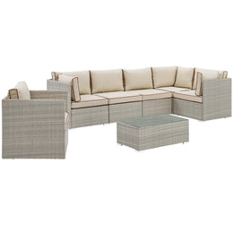 Repose 7 Piece Outdoor Patio Sectional Set in Light Gray Beige-1