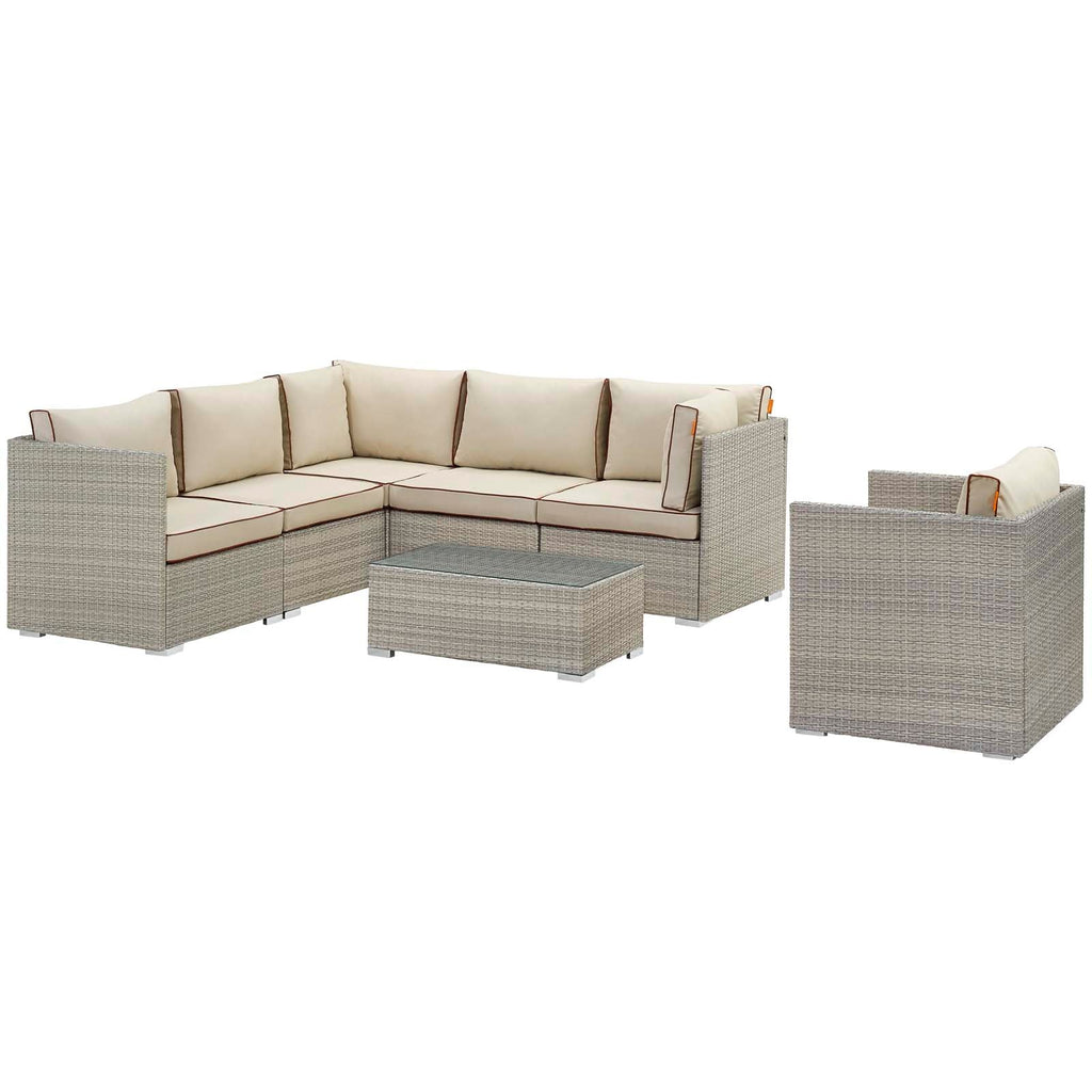 Repose 7 Piece Outdoor Patio Sectional Set in Light Gray Beige-1