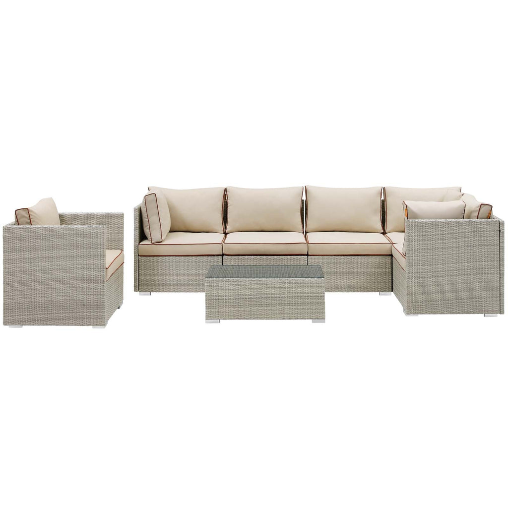 Repose 7 Piece Outdoor Patio Sectional Set in Light Gray Beige-1