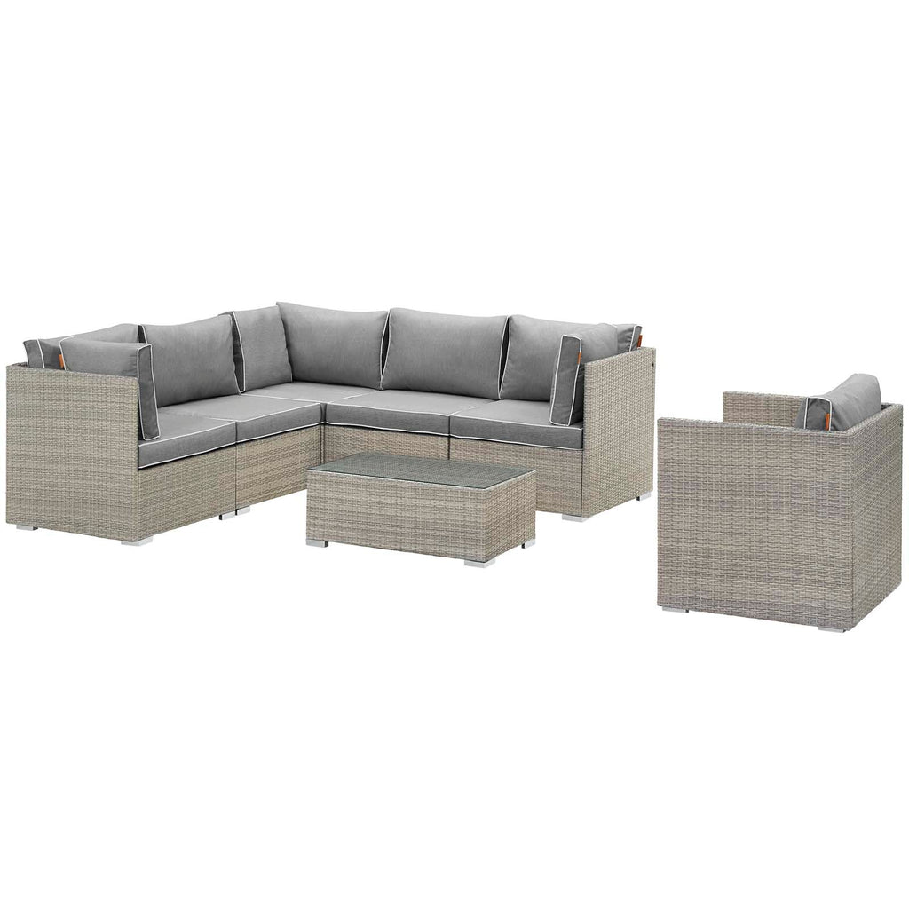 Repose 7 Piece Outdoor Patio Sectional Set in Light Gray Gray-1