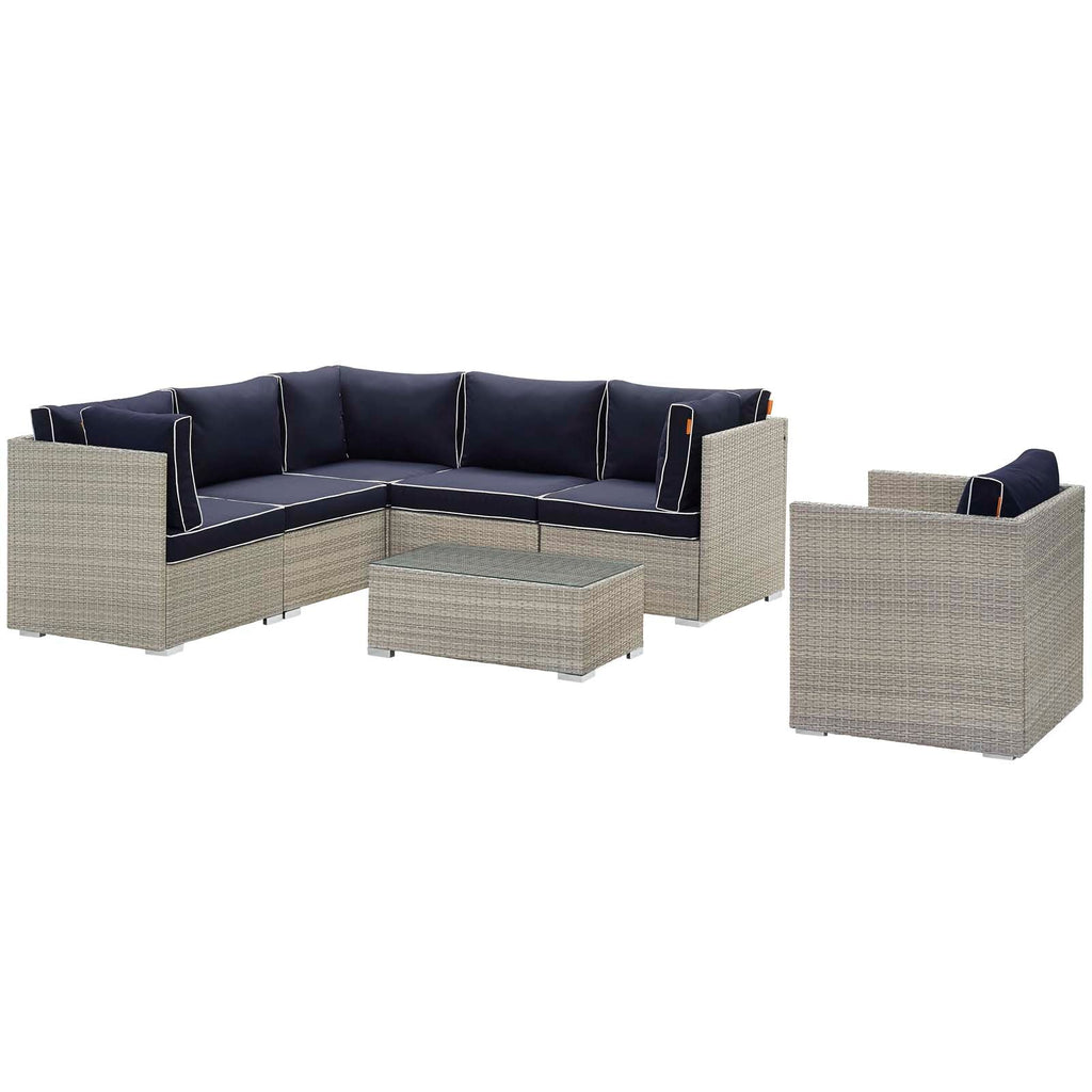 Repose 7 Piece Outdoor Patio Sectional Set in Light Gray Navy-1