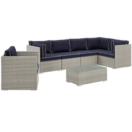 Repose 7 Piece Outdoor Patio Sectional Set in Light Gray Navy-1