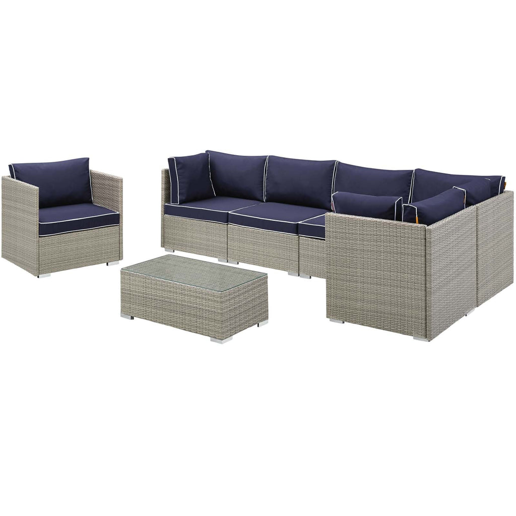 Repose 7 Piece Outdoor Patio Sectional Set in Light Gray Navy-1