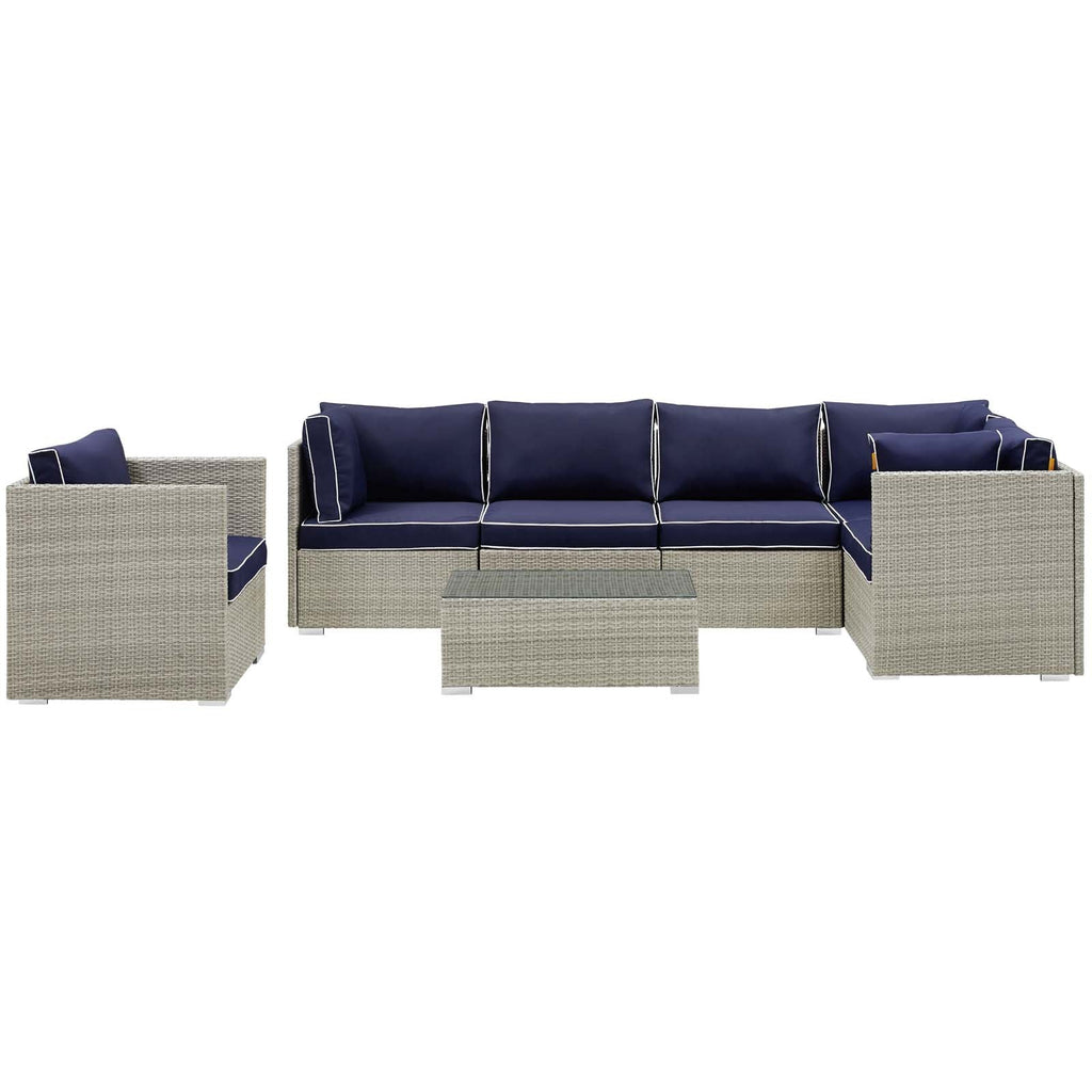 Repose 7 Piece Outdoor Patio Sectional Set in Light Gray Navy-1