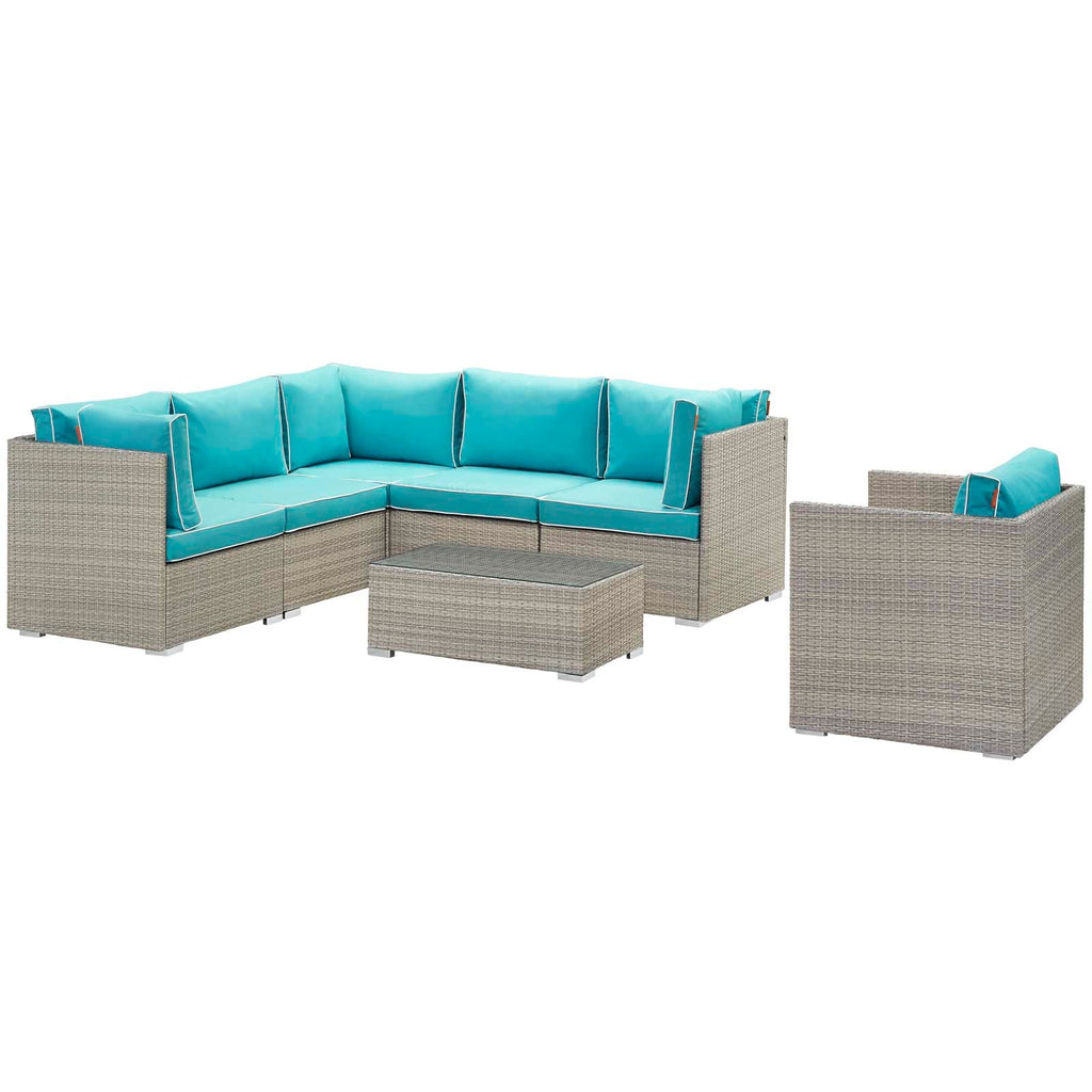 Repose 7 Piece Outdoor Patio Sectional Set in Light Gray Turquoise-1