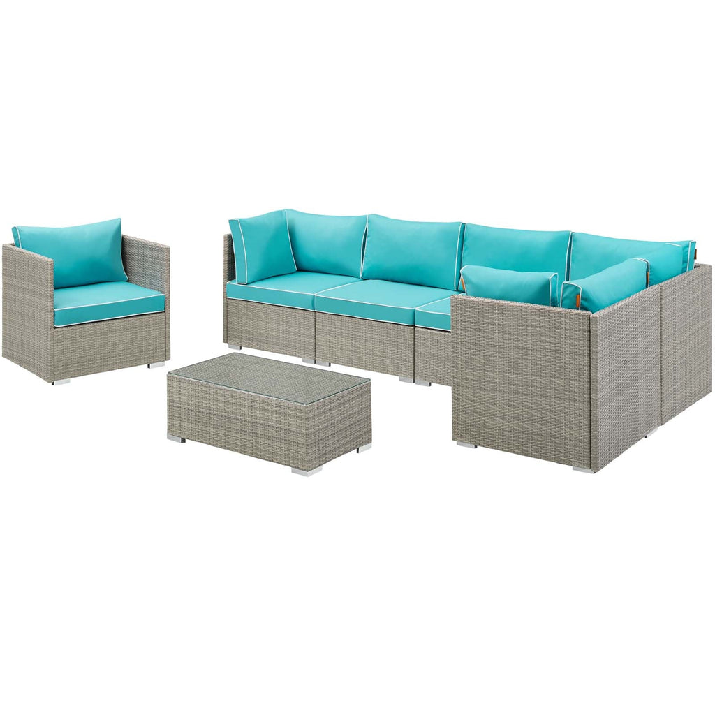 Repose 7 Piece Outdoor Patio Sectional Set in Light Gray Turquoise-1