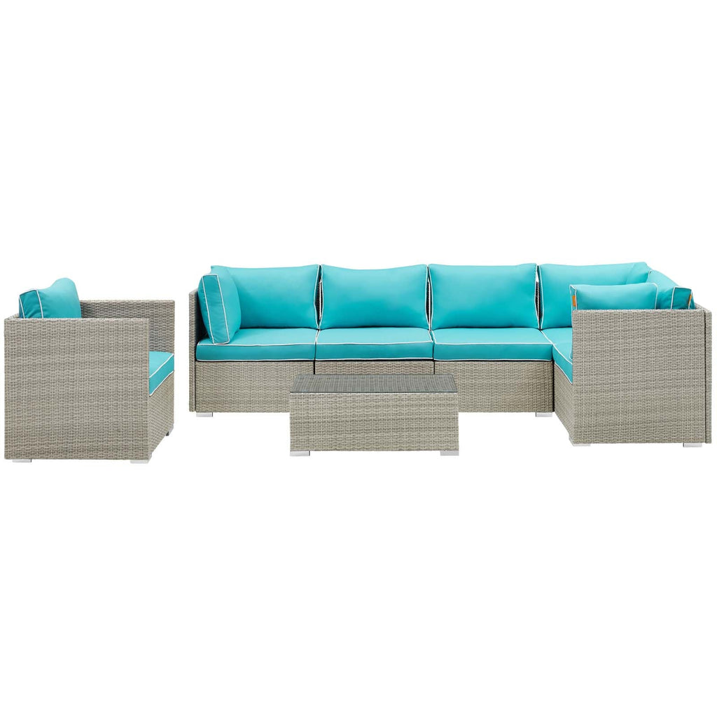 Repose 7 Piece Outdoor Patio Sectional Set in Light Gray Turquoise-1