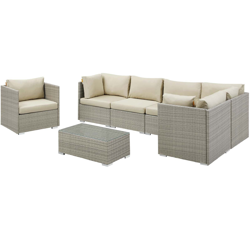 Repose 7 Piece Outdoor Patio Sunbrella Sectional Set in Light Gray Beige-1