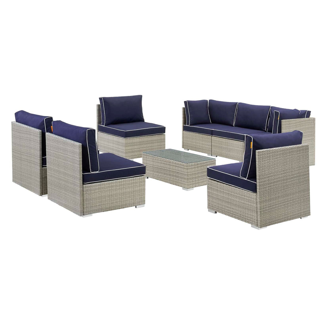 Repose 8 Piece Outdoor Patio Sectional Set in Light Gray Navy-1