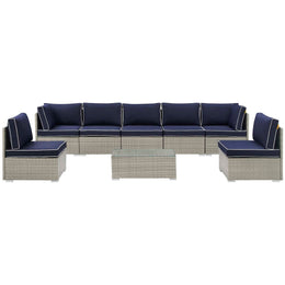 Repose 8 Piece Outdoor Patio Sectional Set in Light Gray Navy-1