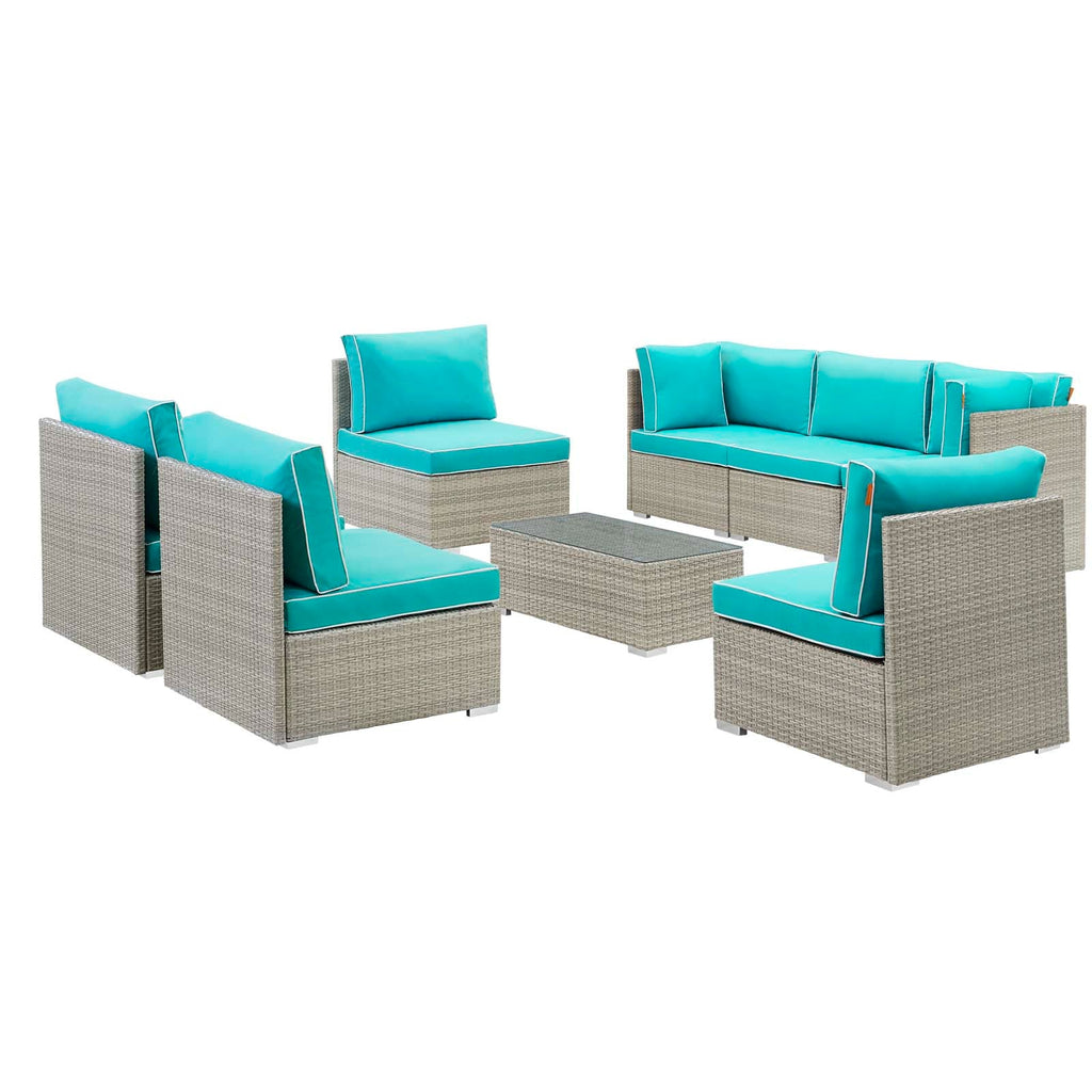 Repose 8 Piece Outdoor Patio Sectional Set in Light Gray Turquoise-1