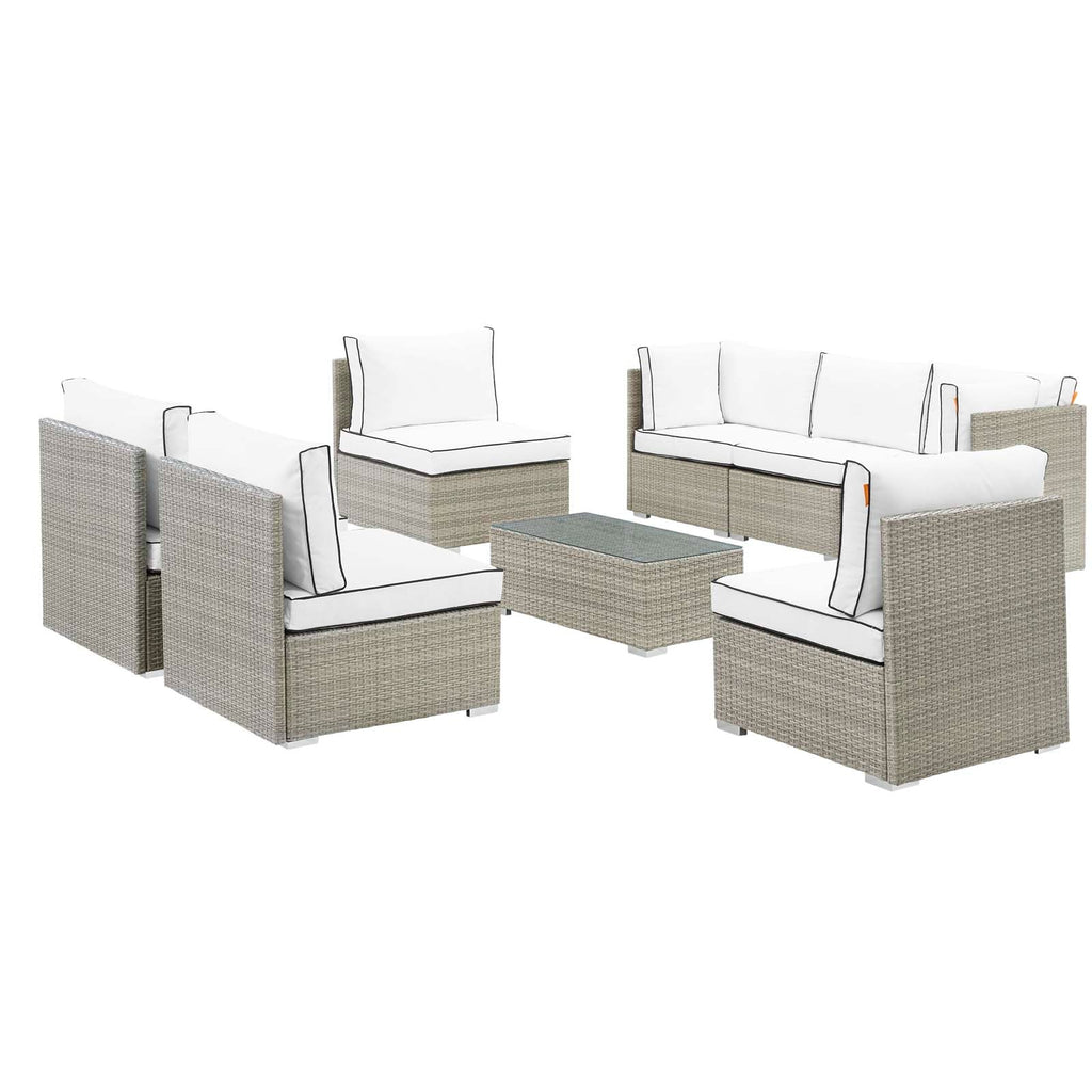 Repose 8 Piece Outdoor Patio Sectional Set in Light Gray White-1